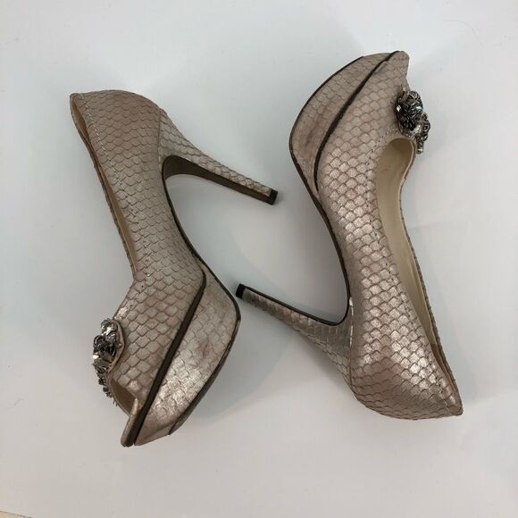 VERA WANG LAVENDER Leather Scale Pumps Jewel Embellished - Picture 6 of 8